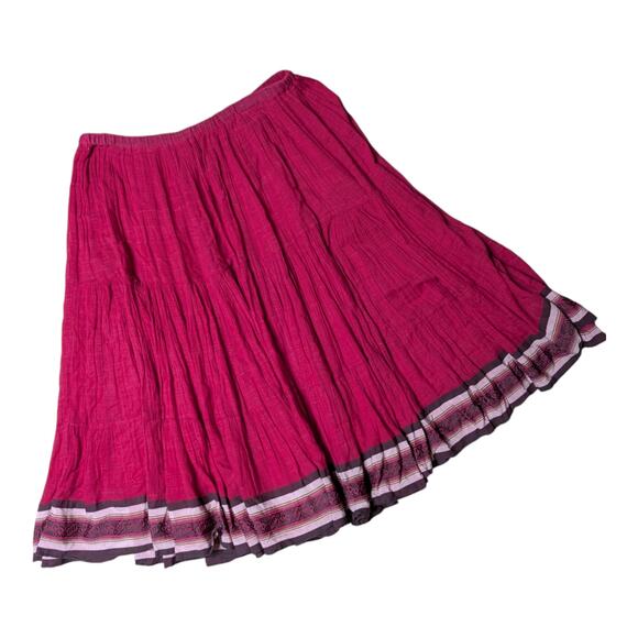 Vtg Y2K Fuchsia Pink Embroidered Trim A-Line Boho Tiered Maxi Circle Skirt XL - Picture 1 of 4